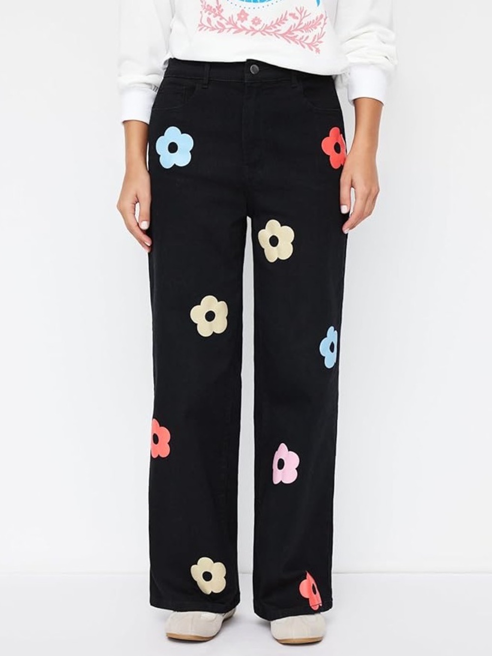CIDER Floral Print Wide Leg Corduroy High Waisted Stretch Pants